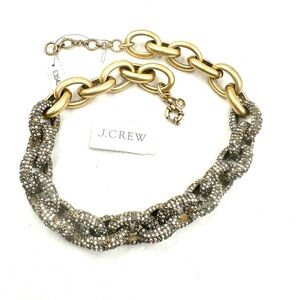 J. Crew Gold Pave Rhinestone Necklace Bold Chunky Style